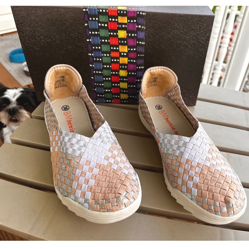 Bernie Mev Rigged Fly Woven Slip On Sneakers Blush Silver Metallic Womens 38/7